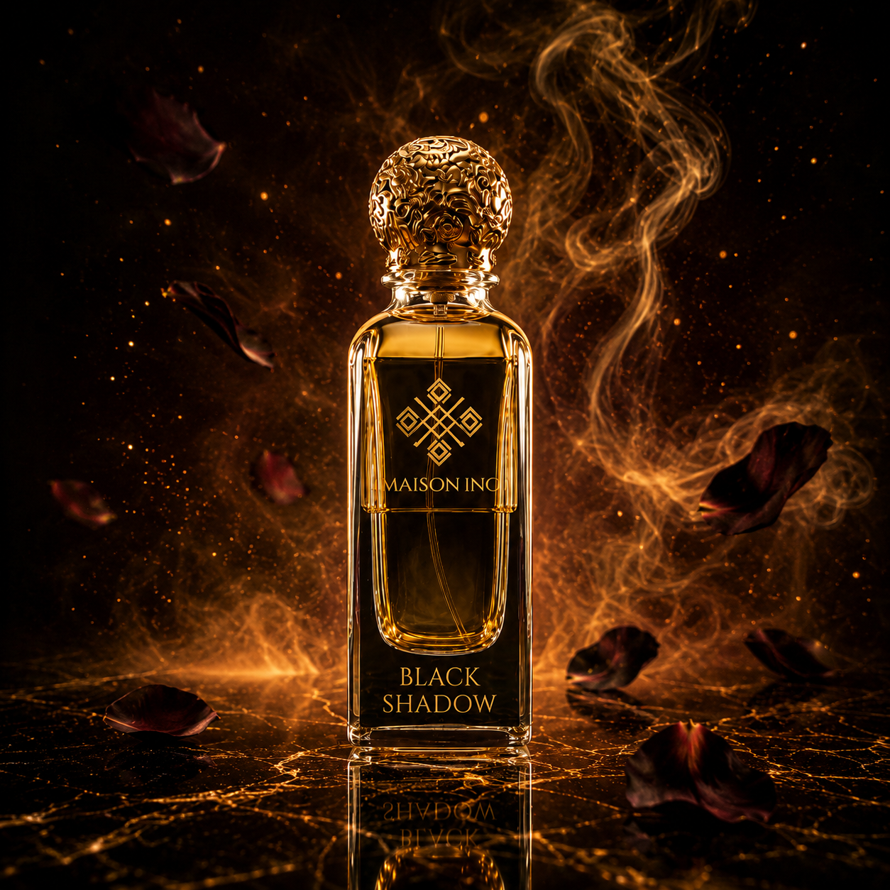 Flacon parfum niche Black Shadow 85ml Maison Ino — oud boisé fumé ambiance luxe dramatique — inspiré Ombre Nomade